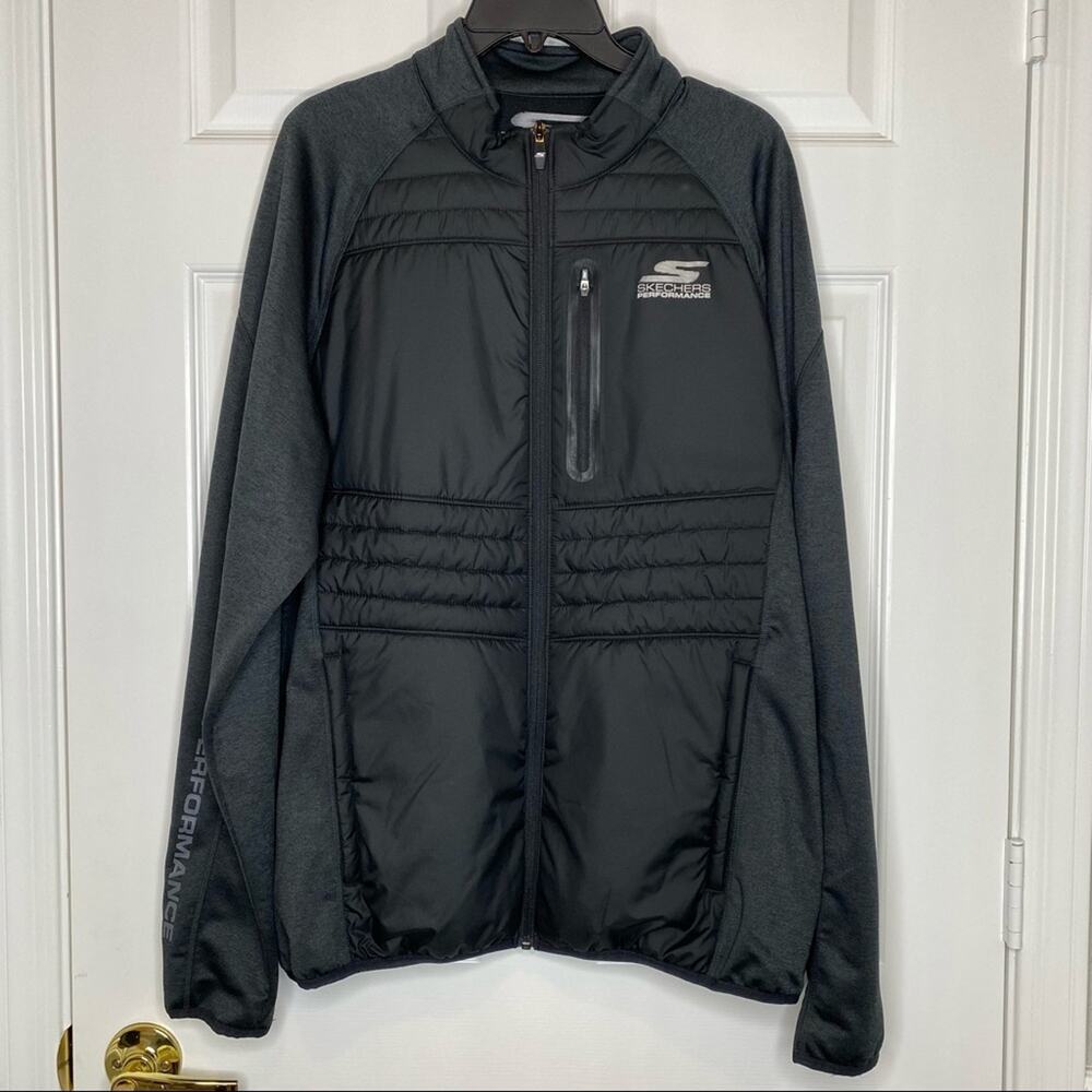 SKECHERS PERFORMANCE Men’s Quilted Puffer Front Zip Up Jacket Black Size Large